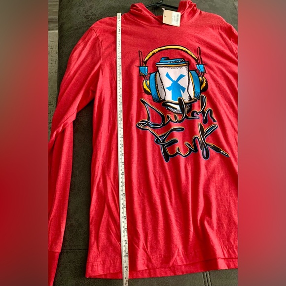 Men’s custom L Dutch Bros long sleeve red hoodie t-shirt with “Dutch Funk” logo. - Picture 6 of 10